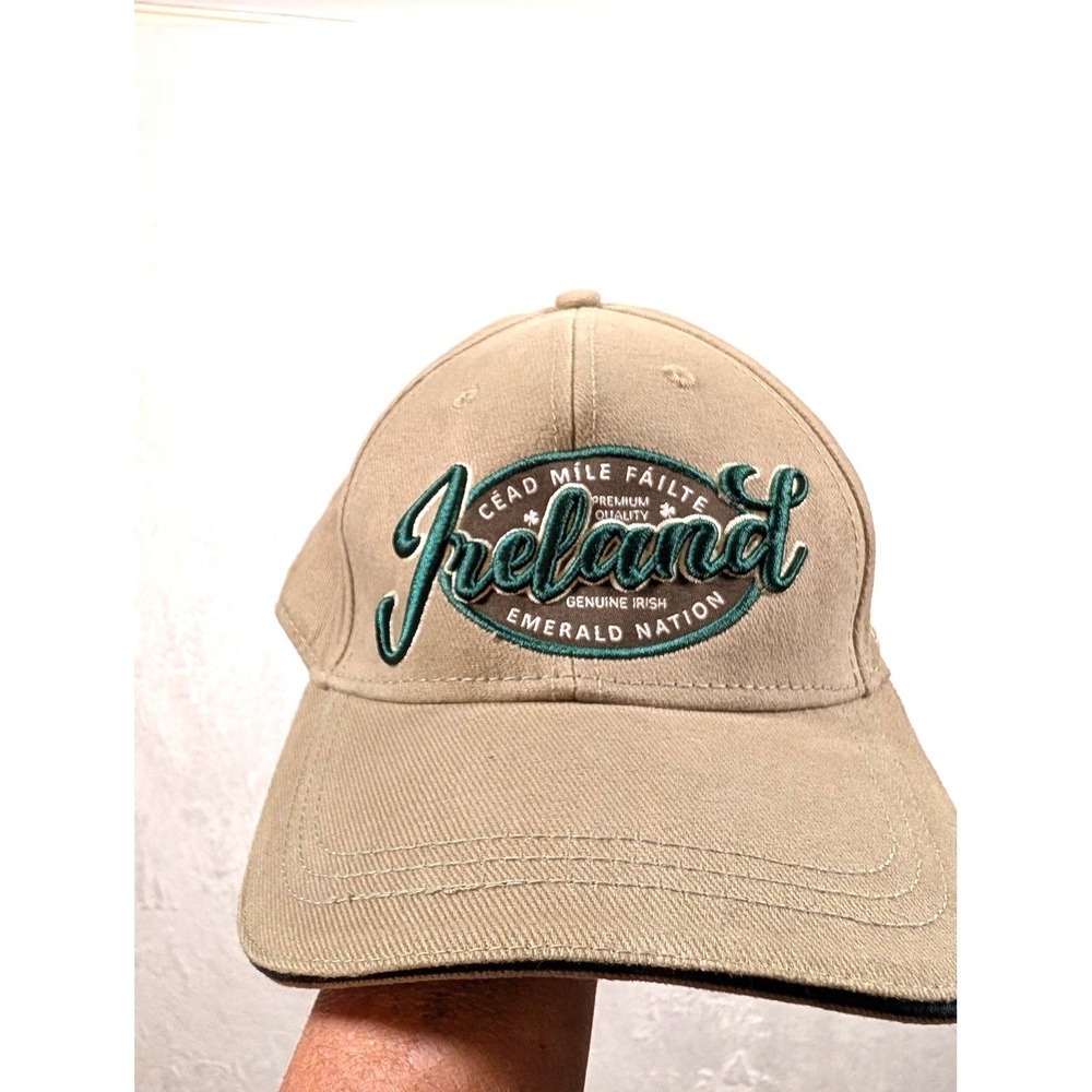 Embroidered Ireland Emerald Nation Baseball Cap Tan Green "Cead Mile‎ Failte" 22